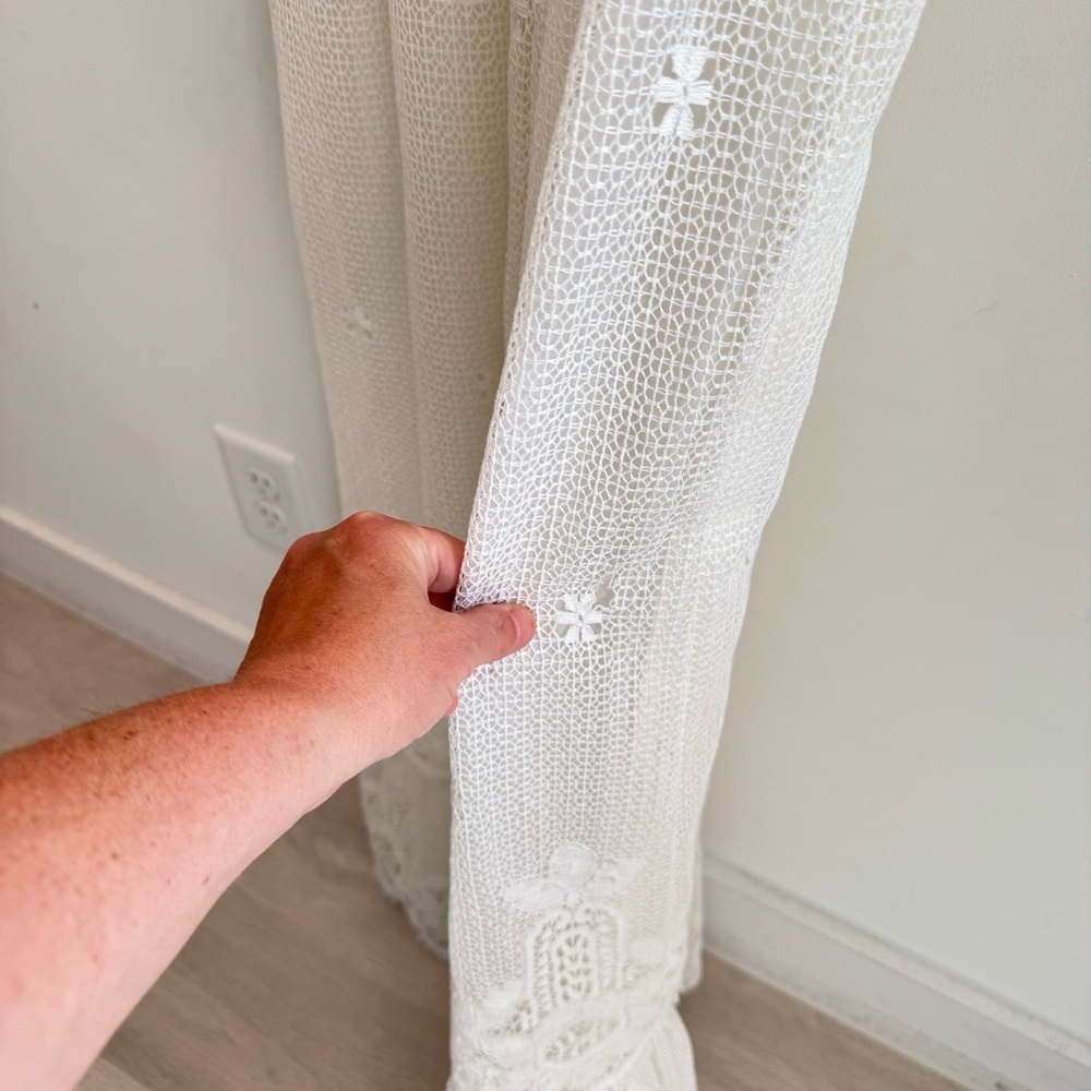 Vintage Bohemian Handmade Crochet Lace Puff Sleeve Wedding Dress‎ XS - Picture 10 of 10